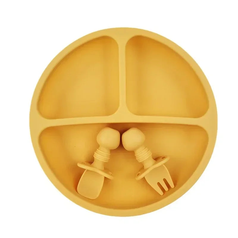 Assiette à ventouse et couverts en silicone pour bébé